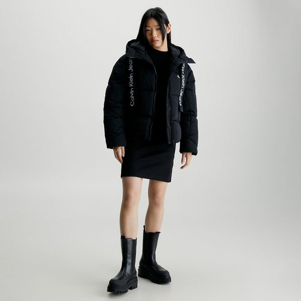 Logo Drawstring Short Puffer - Black Hot on Sale