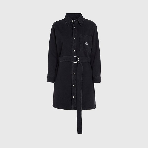 Belted Denim Shirt Dress - Washed Black Online Sale