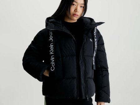 Logo Drawstring Short Puffer - Black Hot on Sale