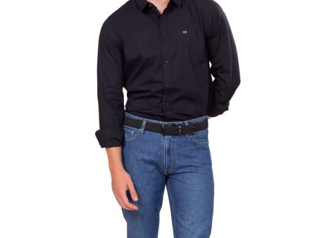 Stretch Poplin Slim Shirt - Black For Sale