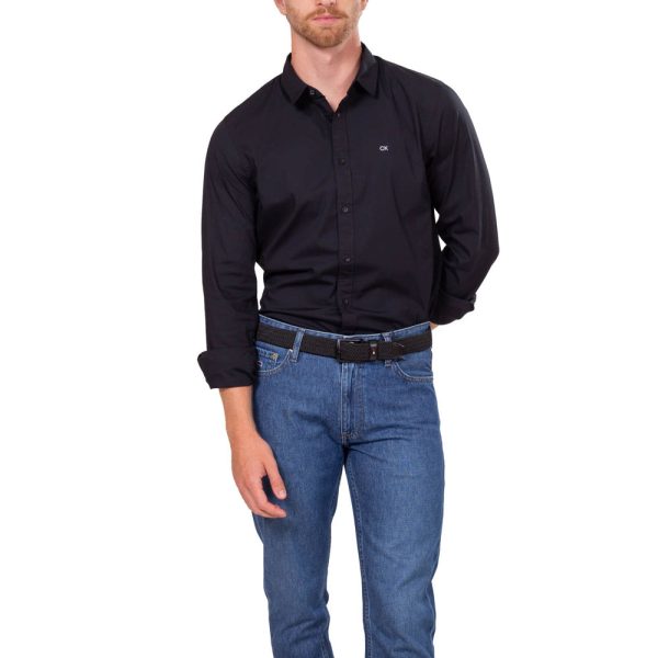 Stretch Poplin Slim Shirt - Black For Sale