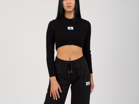 Badge Cropped Sweater - Black For Cheap