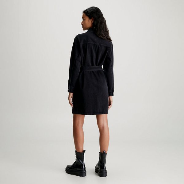 Belted Denim Shirt Dress - Washed Black Online Sale