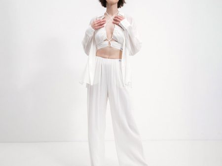 Crinkle Long Straight Pants - Off White Discount