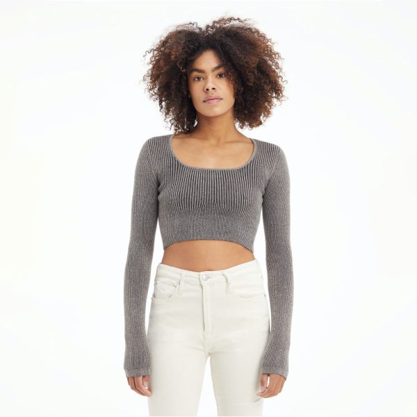 Square Neck Plating Sweater - Taupe Sale