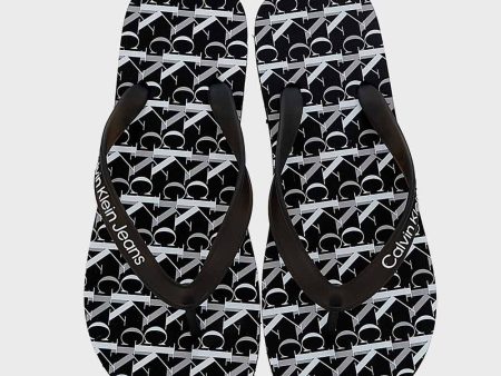 All Over Print Beach Flip Flops - Black For Discount