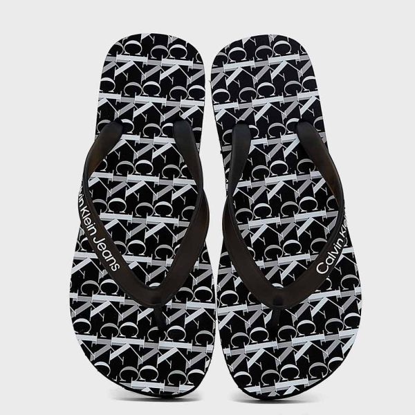 All Over Print Beach Flip Flops - Black For Discount